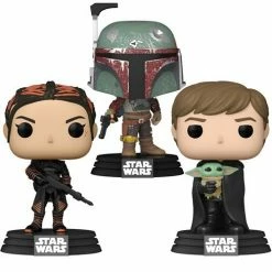 Funko Pop! The Mandalorian: Set Of 3 - Cobb Vanth #484, Fennec Shand #483, Luke With Grogu #482 + Protectors