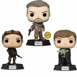 Funko Pop! The Mandalorian: Set Of 3 - Cobb Vanth CHASE #484, Fennec Shand #483, Luke With Grogu #482 + Protectors