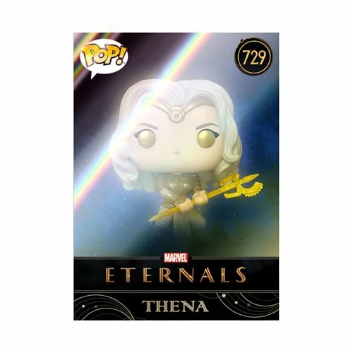 Funko Pop! Marvel Eternals: Thena #729 + Protector - Entertainment Earth Exclusive Collector Card 10 Funko Pop! Marvel Eternals: Thena #729 + Protector - Entertainment Earth Exclusive Collector Card